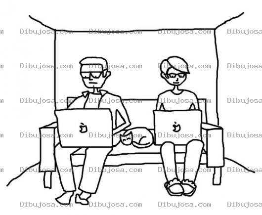 Dibujo para colorear Laptops Mac De Apple Dibujo De Papa E Hijo Chateando En La Sala Con Computadoras Mac Pro Para Pintar Y Colorear
