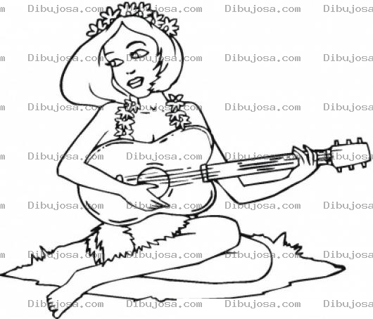 Dibujo para colorear Dibujo De Mujer Hawaiiana Tocando Guitarra Para Pintar Y Colorear