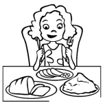 Dibujo para colorear Almuerzo Delicioso Dibujo De Una Mujera Almorzando Bien Rico Y Sabroso Para Pintar Y Colorear Un Almuerso Saludable