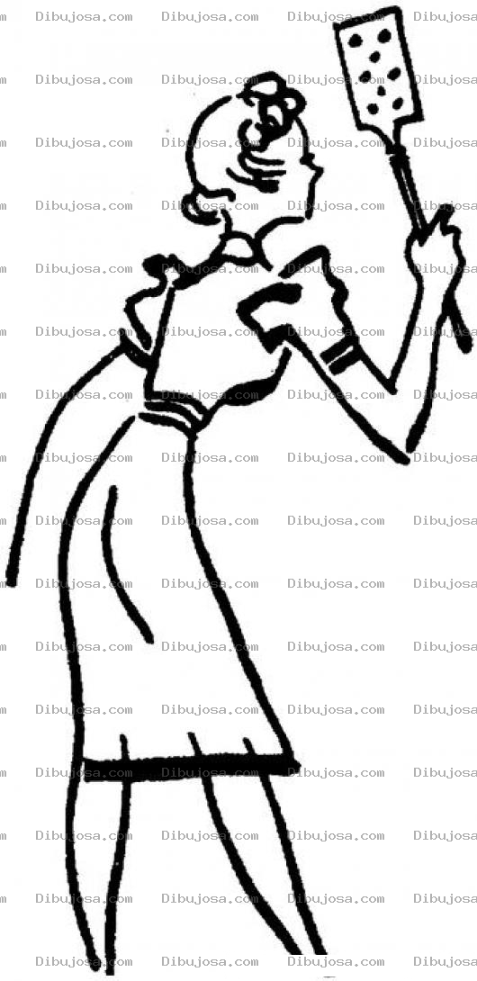 Dibujo para colorear Mujer Con Mata Moscas Para Pintar Y Colorear
