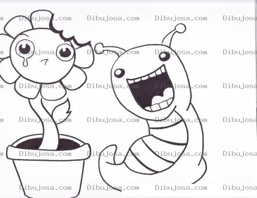 Dibujo para colorear Dibujo De Flor Y Gusano Comelon Para Pintar Y Colorear