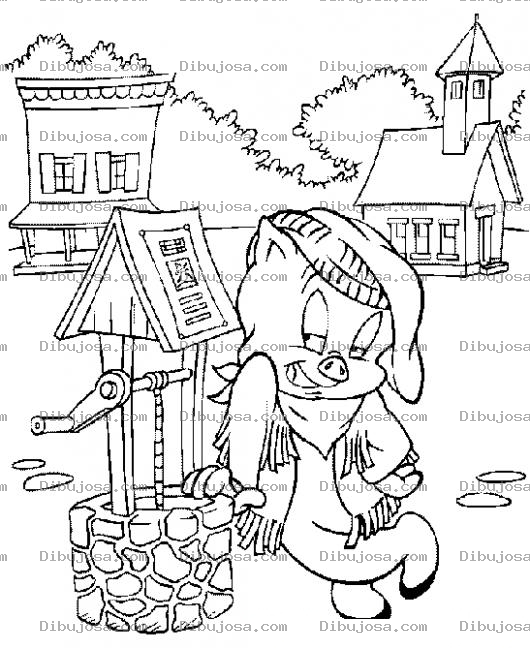 Dibujo para colorear Dibujo De Porky En Un Pozo Para Pintar Y Colorear