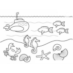Dibujo para colorear Dibujo De Submarino Y Animales Del Mar Para Pintar Y Colorear
