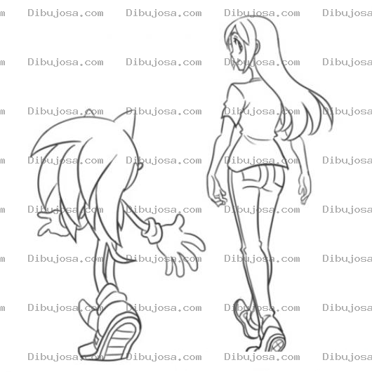 Dibujo para colorear Dibujo De Sonic Con Una Chica Para Colorear