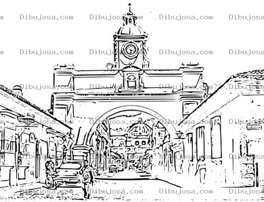 Dibujo para colorear Arco de Antigua Guatemala para Pintar y Colorear