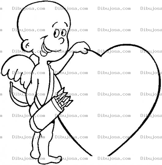 Dibujo para colorear Dibujo De Cupido Pelon Con Un Corazon Para Colorear