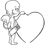 Dibujo para colorear Dibujo De Cupido Pelon Con Un Corazon Para Colorear