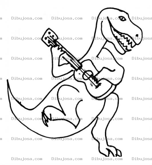 Dibujo para colorear Colorear Dinosaurio Con Guitarra
