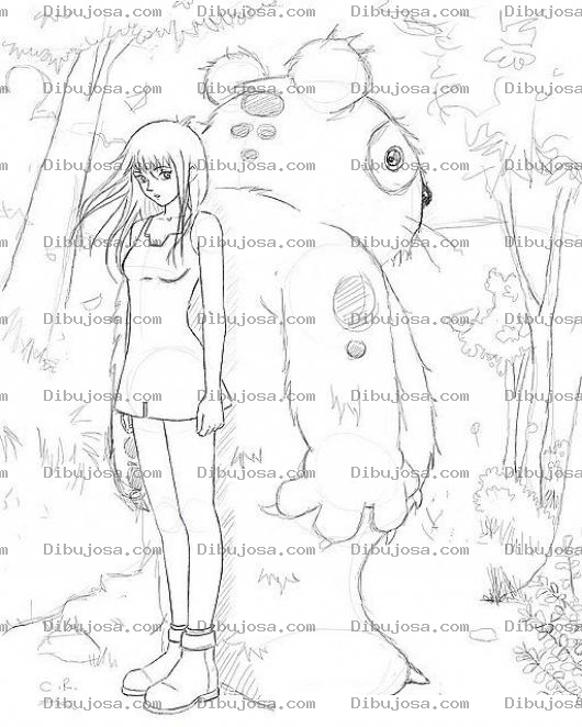 Dibujo para colorear Colorear Chica Y Oso