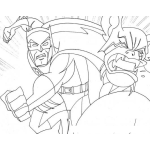 Dibujo para colorear Dibujo De Batman Golpeando A Un Malvado Para Pintar Y Colorear Un Chingadazo De Batman En La Mera Torre Agarrando A Trompadas A Un Malo En La Pura Jeta