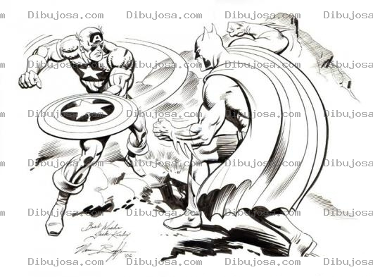 Dibujo para colorear Dibujo De Batman Peleando Con El Capitan America Para Pintar Y Colorear
