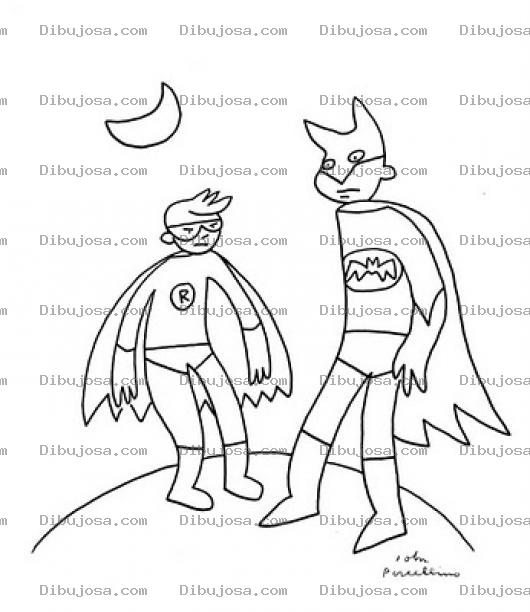 Dibujo para colorear Colorear A Robin Y Batman En La Noche