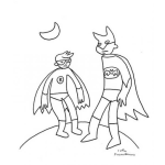 Dibujo para colorear Colorear A Robin Y Batman En La Noche