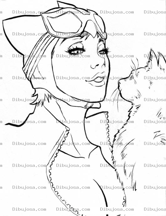 Dibujo para colorear Dibujo De Gatubela Con Un Gato Para Pintar Y Colorear