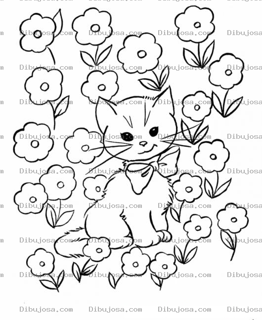 Dibujo para colorear Colorear Gato En Jardin De Flores