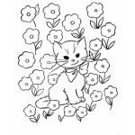 Dibujo para colorear Colorear Gato En Jardin De Flores