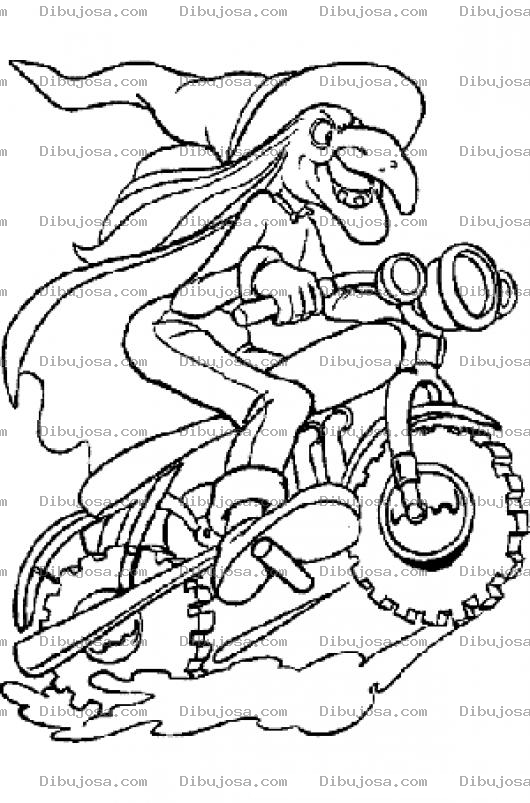 Dibujo para colorear Colorear Vieja Bruja En Moto