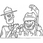 Dibujo para colorear Colorear Oficial Guardabosques Y Un Jugador De Hockey Con Un Castor