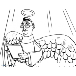 Dibujo para colorear Dibujo De Angel Con Anteojos Leyendo Un Cuaderno De Notas Para Pintar Y Colorear