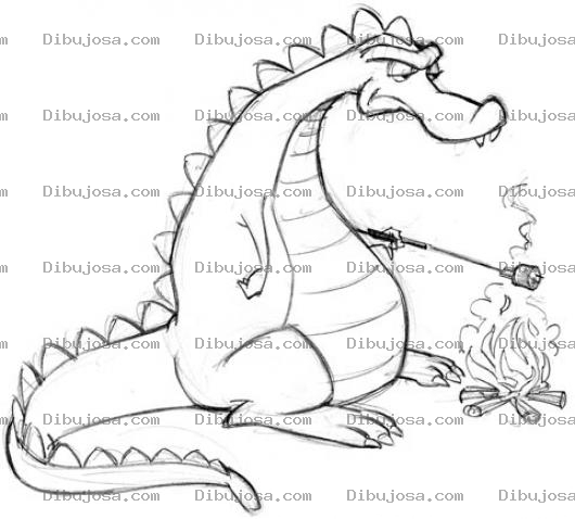 Dibujo para colorear Colorear Dragon En Fogata Cociendo Mashmellows