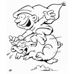 Dibujo para colorear Pitufo Cabalgando Sobre Un Cerdito Para Colorear