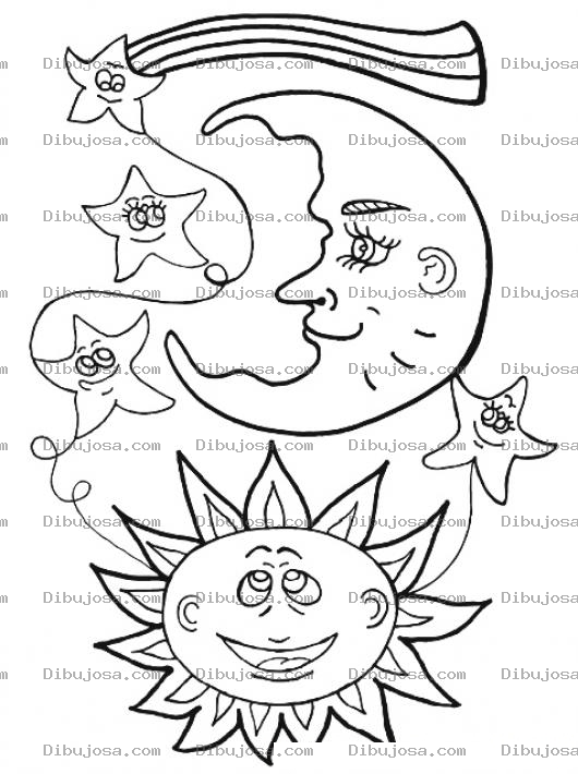 Dibujo para colorear Dibujo de la luna y el sol para colorear