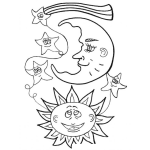 Dibujo para colorear Dibujo de la luna y el sol para colorear