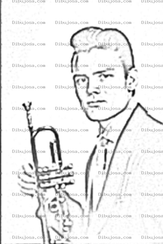 Dibujo para colorear Dibujo De Chet Baker Con Su Trompeta Para Colorear