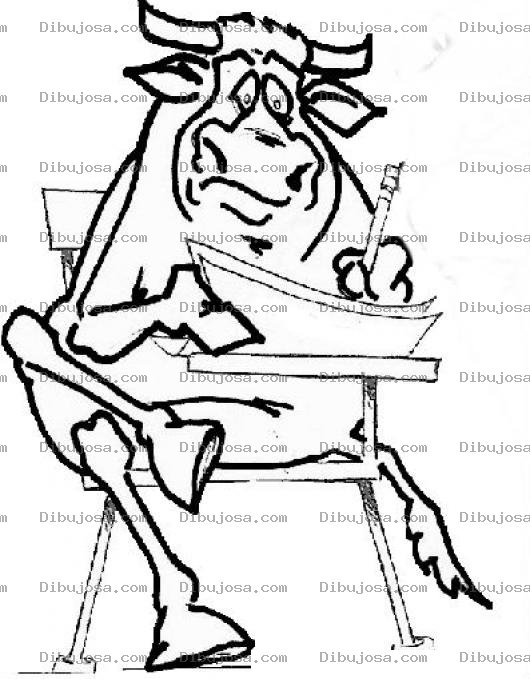 Dibujo para colorear Toro Sentado Para Colorear Dibujo De Torosentado En Un Escritorio Escolar Haciendo Un Examen