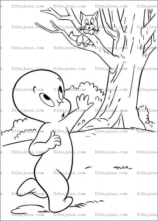 Dibujo para colorear Dibujo De Gasparin Para Pintar Y Colorear A Casper En El Bosque Vienod A Un Gato Sobre Un Arbol