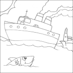 Dibujo para colorear Dibujo De Barco Con Un Pescado En Frente Para Colorear