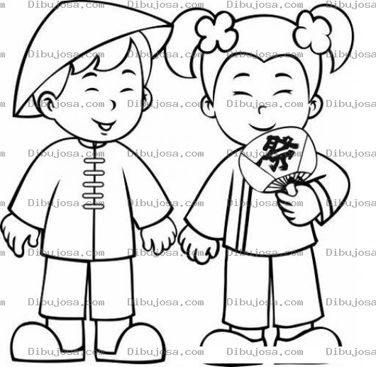 Dibujo para colorear Colorear Chinitos Dibujo De Hermanos Chinos Para Pintar Y Colorear Dos Ninos De China