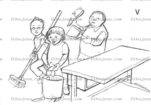 Dibujo para colorear Dibujo De Familia Haciendo Limpieza Para Pintar Y Colorear