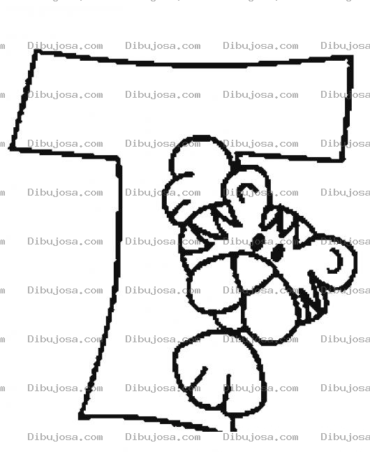 Dibujo para colorear Dibujo De La Letra T De Tigre Para Pintar Letra Te
