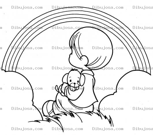 Dibujo para colorear Colorear ni o de precious moments viendo un arcoiris