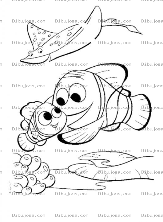 Dibujo para colorear Dbiujo De Nemo Con Su Papa Y Una Mantaraya Al Fondo Para Pintar Y Colorear