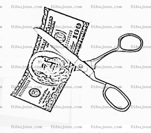 Dibujo para colorear Dibujo De Tijera Cortando Un Billete De 100 Dolares Para Pintar Y Colorear