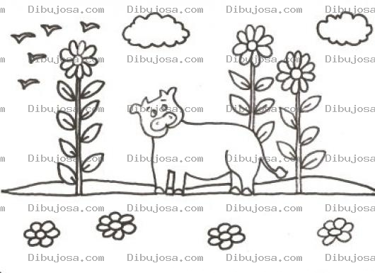 Dibujo para colorear Dibujo De Vaca En El Campo Para Colorear