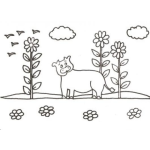 Dibujo para colorear Dibujo De Vaca En El Campo Para Colorear