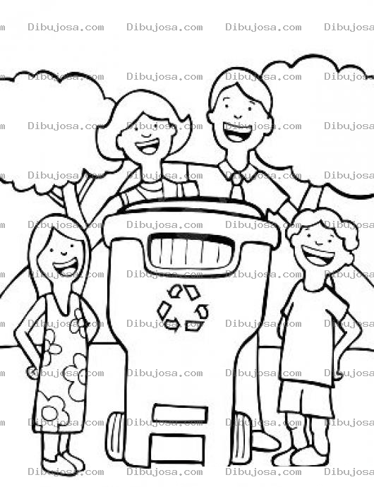 Dibujo para colorear Colorear Familia Reciclando Dibujo De Familia Con Bote De Basura Para Pintar Y Colorear Reciclaje