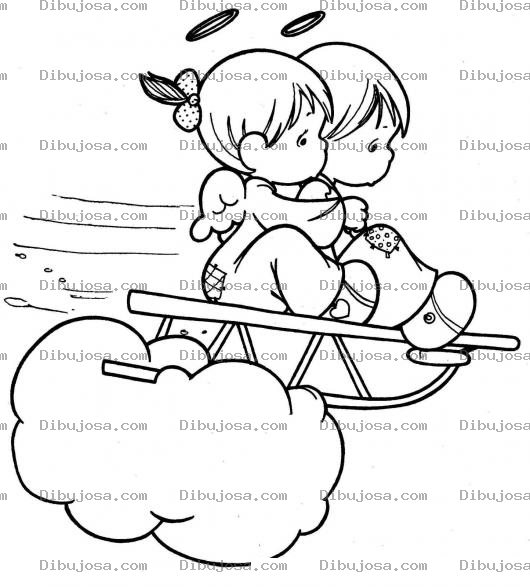 Dibujo para colorear Colorear Angelitos en Trineo sobre las nubes