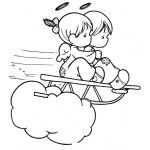 Dibujo para colorear Colorear Angelitos en Trineo sobre las nubes