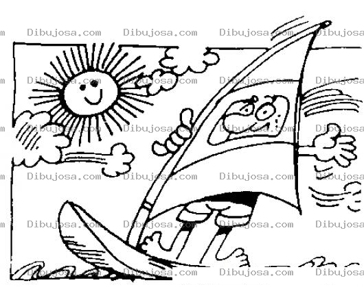 Dibujo para colorear Dibujo De Velerista Para Pintar Y Colorear Windsurfer Con Su Velero De Viento