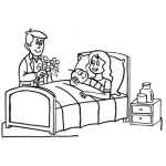 Dibujo para colorear Hospital De Maternidad Dibujo De Papa Llevando Flores A Su Esposa Y Su Bebe Recien Nacido Para Colorear