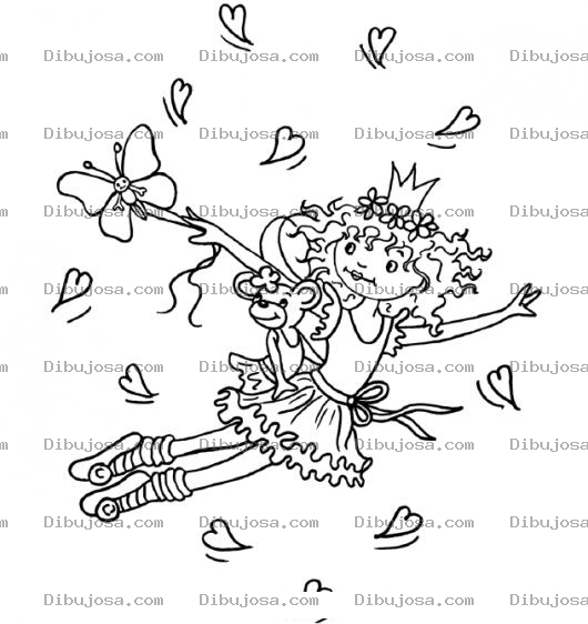 Dibujo para colorear Colorear Princesita Volando Con Mariposas