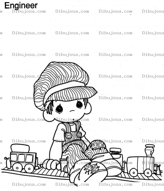 Dibujo para colorear Colorear ni o de precius moments jugando con un tren
