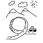 Dibujo para colorear Dibujo De Una Pista Mortal De Carros  En Frente De Montanas Para Colorear Pista De Acrobacia