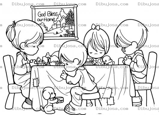 Dibujo para colorear Dibujo de familia dando gracias a Dios por la comida