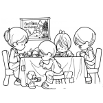 Dibujo para colorear Dibujo de familia dando gracias a Dios por la comida