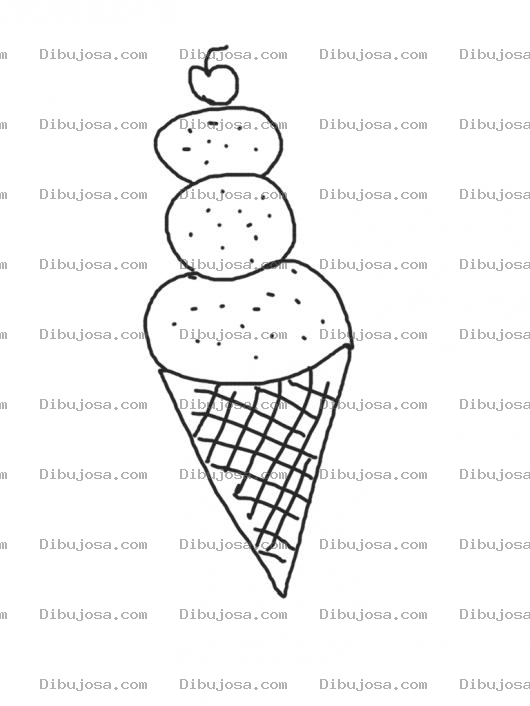 Dibujo para colorear Colorear Helado De Crema Para Pintar Dibujo De Helado De Cono Waffle De Tres Bolas Con Toping Y Cereza Para Pintar